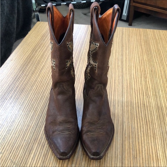 FRYE Brown Distressed Daisy Duke Python Studded Cowboy Boot 
Size 7 - Picture 2 of 10